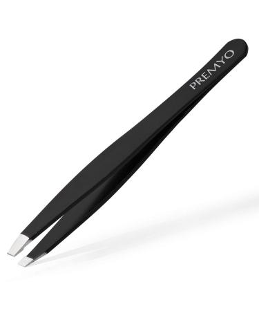 Premyo eyebrow tweezers professional plucking twin sloping with case optimal for hair removal stainless steel stainless steel rustproof precision tips safe gripping