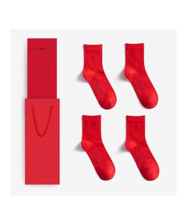 Socks Chinese New Year Red Socks/4 Pairs Ladies Mid-Tube Stockings Thick Pure Cotton Comfortable and Durable (Color : Red-b Size : 34-39) 34-39 Red-b