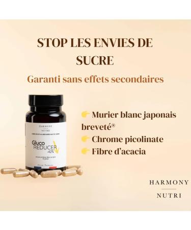 Gluco Reducer 60 Capsules - White Murier Leaf Extract Acacia Fiber Chromium for Blood Glucose and Metabolism - Alternative Apple Cider Vinegar Konjac - Made in France Harmony Nutri - Buy Online on GoSupps.com