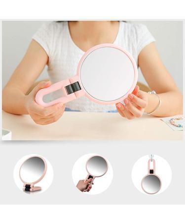 Double Sided 5X/1X Magnifying Hand Held Makeup Mirror with Folding Handle - Compact Cosmetic Vanity Mirror for Girls and Ladies - Pink - Buy Online on GoSupps.com