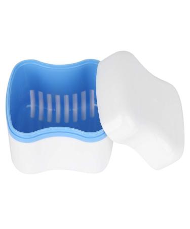 Dental prostheses container cup box prostheses false teeth storage container with filter screen dental device for school journey train outdoor home use (sky blue)
