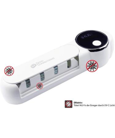 Good Connections UV-C Toothbrush Disinfection Station for 4 Toothbrushes - White | 22.5 x 4.2 x 6.7 cm | UVC Sanitizer for Clean Oral Hygiene - Buy Online on GoSupps.com