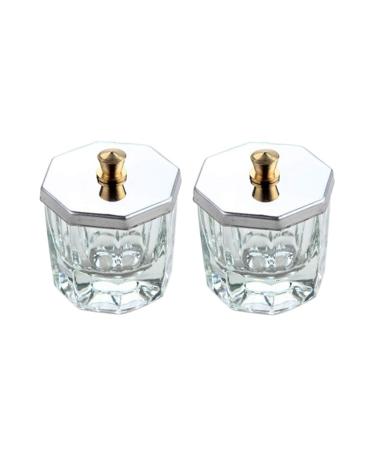 ericotry 2 Pieces Glass Nail Dappen Dish with Stainless Steel Lid Clear Nail Art Acrylic Liquid Powder Dappen Dish Bowl Glass Crystal Cup Nail Art Tools