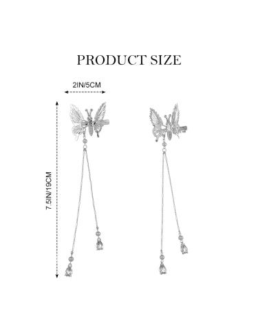 Silver Butterfly Hair Pins - Tassel Hair Barrettes for Bride Wedding - Pack of 2 - Buy Online on GoSupps.com