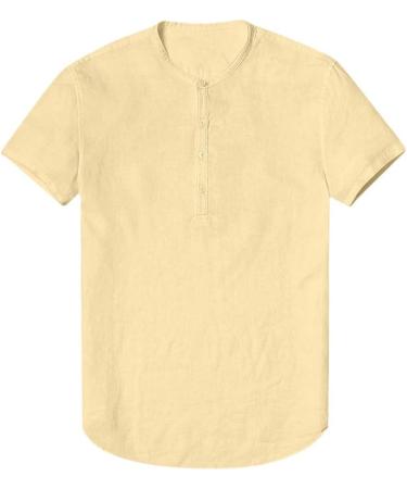 Shop Lightweight Khaki Linen Shirt for Men - Short Sleeve Summer Casual Henley with Stand-Up Collar | XXL - Buy Online on GoSupps.com