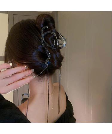 Large Claw Clip for Thick Hair - Glitter Tassel Metal Clip with Snake Rhinestone Design - Strong Hold Hairpin Jaw Clip for Women - Hair Accessories - Black - Buy Online on GoSupps.com