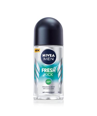 NIVEA MEN Fresh Kick Roll On Deodorant (50ml) Men's Deodorant with 48H Protection Antiperspirant for Men Scented with a Cool and Fresh Fragrance