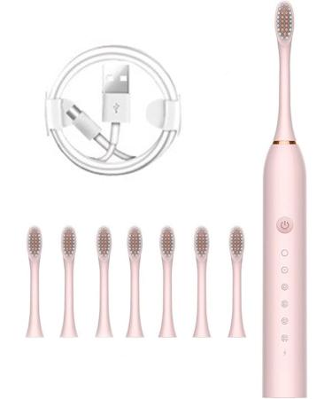 Buy Travel Electric Toothbrush for Adults - 8 Brush Heads Smart 6-Speed Timer IPX7 Waterproof - Pink | Best International Shipping - Buy Online on GoSupps.com