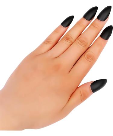 YONAIL Black False Nails with Glue Press On Nail Tips Black Matte Stiletto Fake Nails Full Cover Nail Tips Black Glue On Nails Stick on Nails for Women and Girl - Buy Online on GoSupps.com