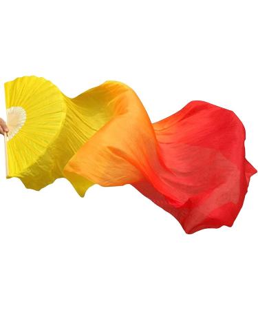 KIKIGOAL Women Real Silk Belly Dance Fan Veil - 180cm x 90cm - Gradual Yellow - Buy Online on GoSupps.com