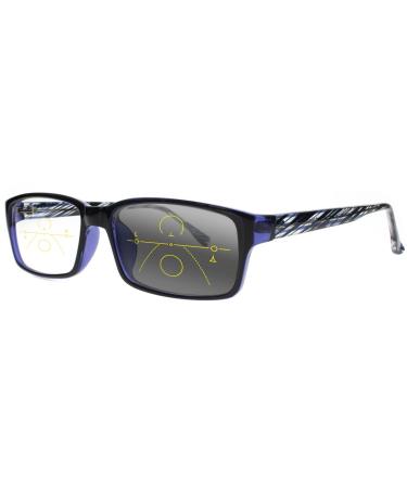 Near Far Multifocal Progressive Men Black Blue Acetate Metal Business UV400 Transition Photochromic Reading Glass 25 distance 150 reading Blue