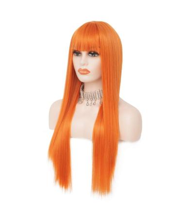 Orange Long Straight Wigs for Women | 28 Inch Synthetic Hair Wig with Bangs for Cosplay & Daily Use - Buy Online on GoSupps.com
