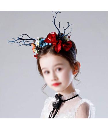 Antler Horn Headband - Christmas Reindeer Hairband with Berry & Tree Branches | Festive Holiday Headwear - Buy Online on GoSupps.com