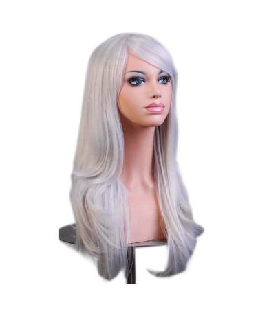 LFMDJF 70cm Wavy Red Wig | Synthetic Hairpieces for Women | Versatile Colors: Black Purple Pink Blue | 28 Inches Silver - Buy Online on GoSupps.com