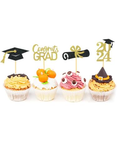 24Pcs Graduation Cupcake Toppers Graduation Cupcake Picks for Cupcake Food Decorations - Class of 2024 Graduation Cupcake Toppers Supplies (Gold) - Buy Online on GoSupps.com
