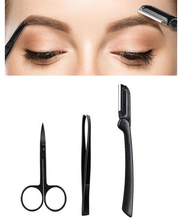 Professional Eyebrow Trimmer Set 9 Pieces Eyebrow Tweezers Set Stainless Steel Small Scissors Eyebrow Shaver Eyebrow Trimmer Tools for Men and Women (Black) - Buy Online on GoSupps.com