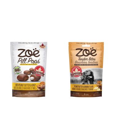 Zoe Pill Pops Natural Dog Treat or Pill Cover Peanut Butter with Honey (100 g) + Zoe Tender Bites Peanut Butter and Banana