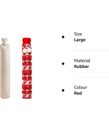 Extra Long 2L Hot Water Bottle with Cover - 72cm Full Length Hot Water Bag for Body, Neck, Back, and Shoulders - Christmas Red Knitting Design - Ideal for Girls, Men, and Adults - Buy Online on GoSupps.com
