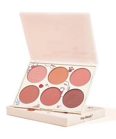 Matte Finish Blush Makeup for Cheeks Smooth Powder Face Blush Blendable Long-Lasting All day 6 Colors Blushing Pigmented and Lightweight Blush Palette