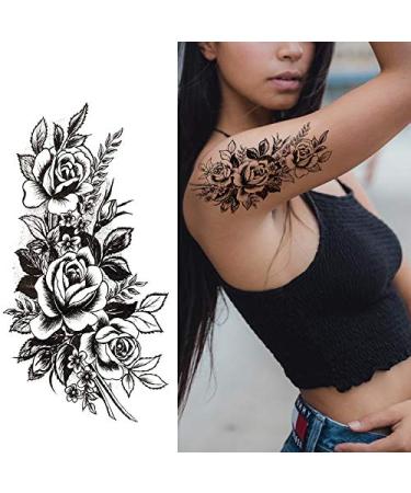 Kotbs 3D Black Flower Rose Petal Temporary Tattoos for Women - Waterproof Beauty Fake Tattoos (12 Sheets) - Buy Online on GoSupps.com