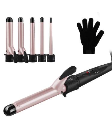 Curling Tongs GEEDIAR 5 In 1 Multifunction Curling Iron Curling Wand with 5 Interchangeable Ceramic Coating Barrels Hair Curler Dual Voltage Resistant Glove for All Hair