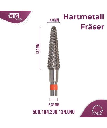 KMIZ Professional Hard Metal Milling Cutter Round Cone - Fine Red Ring for Gel & Acrylic Nail Drill - 500.104.200.134.040 - Ideal for Manicure & Pedicure - Buy Online on GoSupps.com