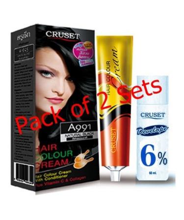 mewinshop Curset Natural Black Hair Color Cream Dye with Register Fashion Unisex - Grey - Pack of 2 Sets