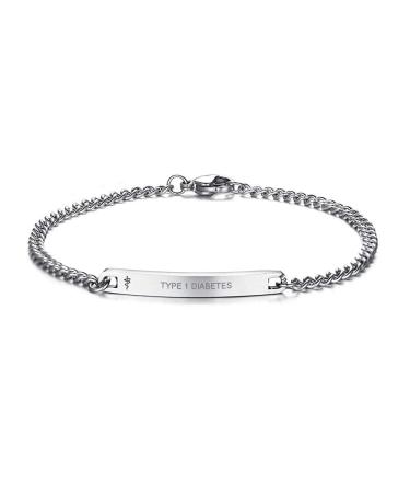 VNOX "WARFARIN Stamped Medical Symbol Minimal 4MM Stainless Steel Thin Bracelet for Women Girl 7.5" TYPE 1 DIABETES