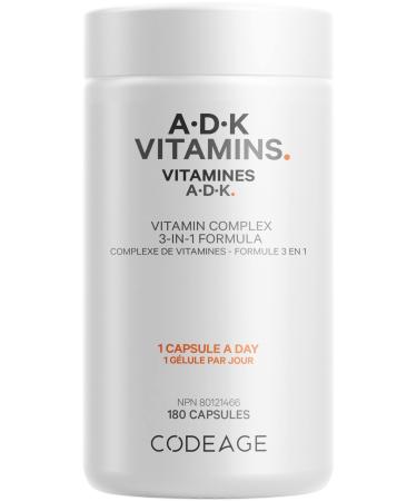 Codeage ADK Vitamin Supplement Vitamin A Vitamin D3 Cholecalciferol Vitamin K1 & K2 (MK4 & MK7) 6-Month Supply A D K Vitamins - Support Bones Teeth Vision Immune System - Non-GMO - 180 Capsules