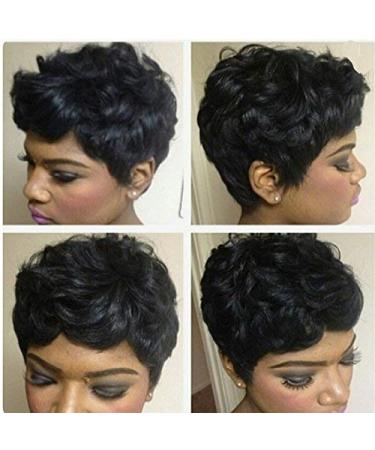 1B Human Hair Short Weave Brazilian Virgin Hair Extensions Pixie Cut Wig 27 Pieces Short Hair Weave With Free Part Closure
