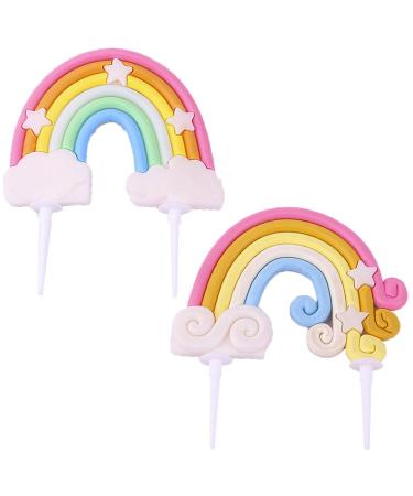 2 Pcs Rainbow Cake Toppers Soft Rainbow Pottery Cake Topper Soft Pottery Rainbow Cake Decorations for Birthday Parties Wedding Cake Decorations Supplies - Buy Online on GoSupps.com