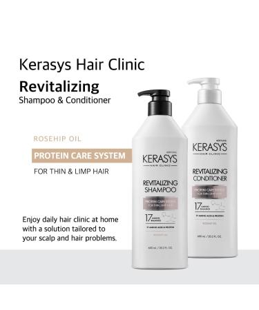 Kerasys Hair Clinic Protein Care System for Thin Hair Revitalizing Shampoo & Conditioner Set with Rosehip Oil (20.2 fl oz / 600 ml) | International Shipping Available - Buy Online on GoSupps.com
