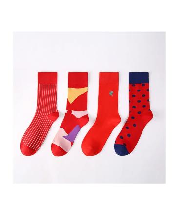 Chinese New Year Red Socks Autumn Winter Fashion Men's Cotton Socks 2022 Chinese New Year Zodiac Good Luck Socks 4 Pairs (Color : RED Size : 39-44) 39-44 Red