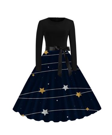 Christmas dress for women costume cartoon pulli dress bag christmas elk sweatshirt hooded sweater dress Christmas dress top long -sleeved shirt hooded sweaters autumn winter marine l