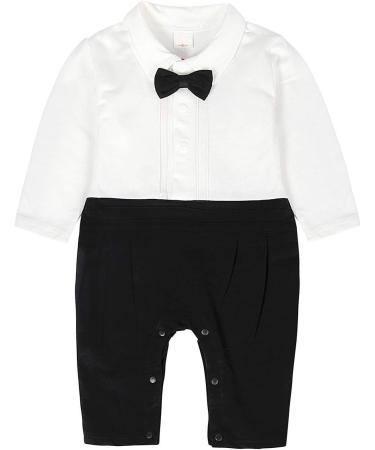 AmzBarley Baby Boys Gentlemans Tuxedo Romper | Long/Short Sleeve Dress Shirt, Pants, Vest, Bowtie | Birthday & Holiday Party Outfit | Black 12-18 Months - Buy Online on GoSupps.com