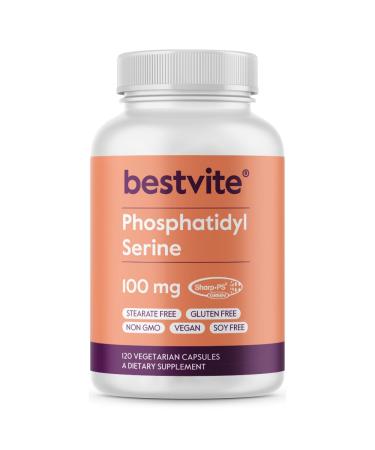 BESTVITE Phosphatidylserine 100mg per Capsule (120 Vegetarian Capsules) with Sharp-PS Green - Patented and Clinically Tested - Stearate Free - Soy Free - Gluten Free - Vegan - Non GMO 120 Count (Pack of 1)