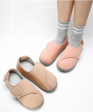 KAFTKO Adjustable Slipper Shoes for Swollen Feet - Diabetic, Edema, and Plantar Fasciitis Relief - Velcro Closure - Small Beige - Buy Online on GoSupps.com