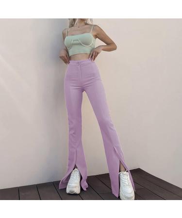 Viatabuna Women's High Waisted Flare Sweatpants - Y2K Fashion Wide Leg Bell Bottoms in Light Purple, Size Large - Buy Online on GoSupps.com