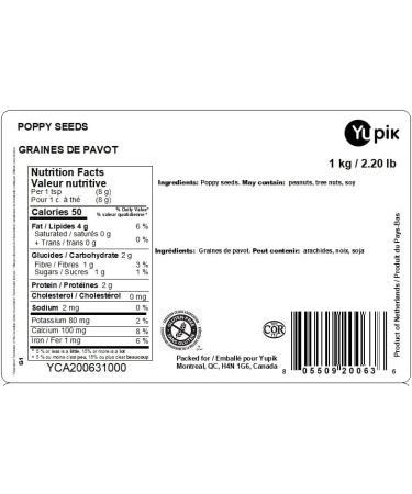 Yupik Raw Poppy Seeds 1 kg Gluten-Free Non-GMO Kosher Vegan Ideal for Seasoning Baking Filling & Topping 1 kg (Pack of 1) - Buy Online on GoSupps.com
