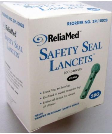 ReliaMed Universal Safety Seal Lancets 28G - 100/bx (BLUE)