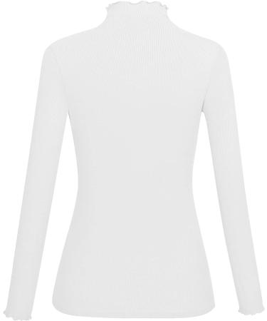 KLOTHO Lightweight Ruffle Mock Neck Top - Ribbed Lettuce Trim Soft Base Layer - A-white - Large/X-Large - Buy Online on GoSupps.com
