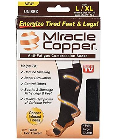 Miracle Copper Socks (Extra Firm) by Ontel (Large/Extra Large  4 Pairs)