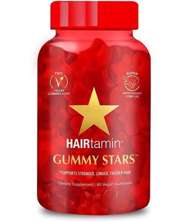 HAIRtamin Vegan Gummy Stars Hair Growth Vitamins | Non-GMO | All Natural Biotin Hair Vitamin Gummies to Support Healthy Hair Skin & Nails | Multivitamin Supplement May Reduce Hair Loss & Thinning 60 Count (Pack of 1)