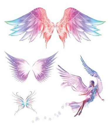 SanerLian Waterproof Temporary Fake Tattoo Stickers Pink Angel Wings Dream Set of 2