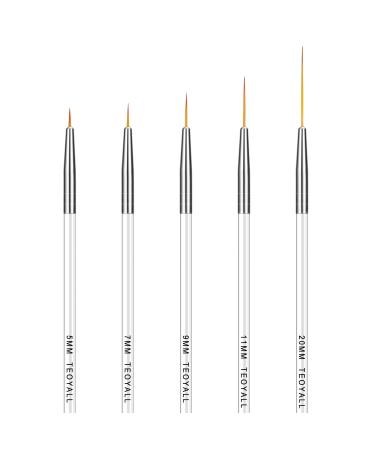 TEOYALL Fine Liner Brush Nail Art Striping Brushes 5/7/9/11/20mm Thin Line Nail Brush Detail Drawing Brush Gel Nail Polish Brush