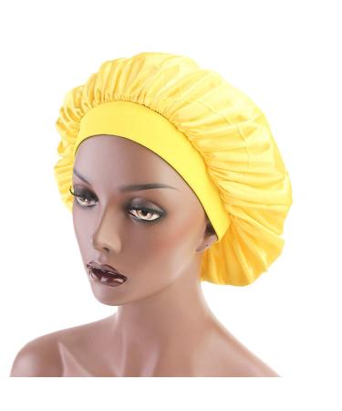 Elastic Wide Band Yellow Sleep Cap for Women | Hair Bonnet Hat for Night Sleeping - Buy Online on GoSupps.com
