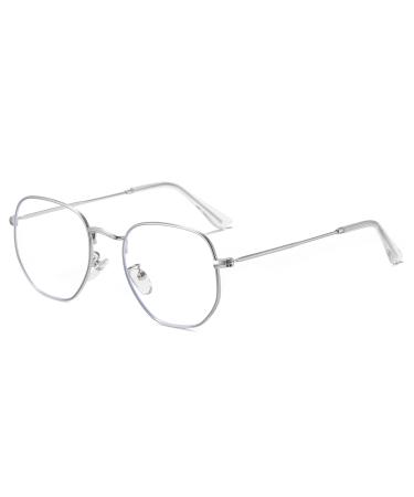 Lojudi blue light filter glasses round for women and men anti -blue light glasses without strength blue light blocking glasses retro metal frame bluauilter gaming glasses computer glasses blue light filter - silver frame 52 millimeter