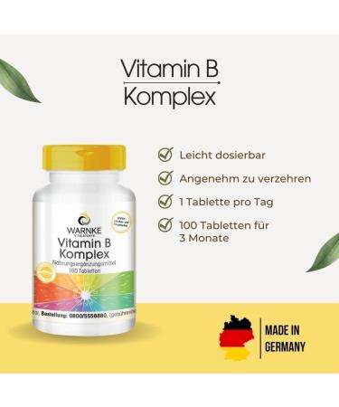 Vitamin B Complex | High-Dose Vegan Supplement | 200 g Biotin & 150 g Folic Acid | All B Vitamins | 100 Tablets | Warnke Vital Substances - German Pharmacy Quality - Buy Online on GoSupps.com