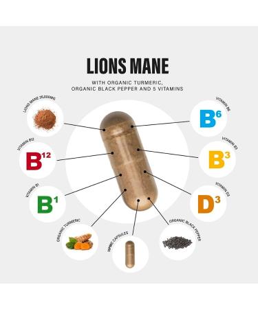 Lions Mane Supplement High Strength 26 000mg Plus 5 Vitamins (from 1 300mg of 20:1 Extract Ration) - 50% Polysaccharides - 60 Concentrated Mushroom Capsules - No Bulking/Binding Agents Like Tablets - Buy Online on GoSupps.com