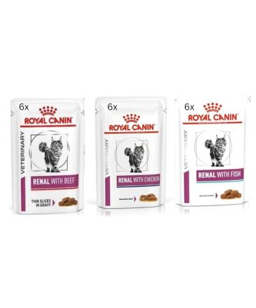 CD-Canin Renal Feline Mix of 6x Tuna 6x Chicken 6x Beef Cat Food each 85gram (Pack of 18)